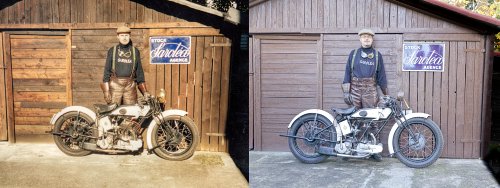 Saroléa 25M, Vojtěch Švarc. Fotografováno v roce 1999 a 2023. Stejný jezdec, stejný motocykl, stejné místo